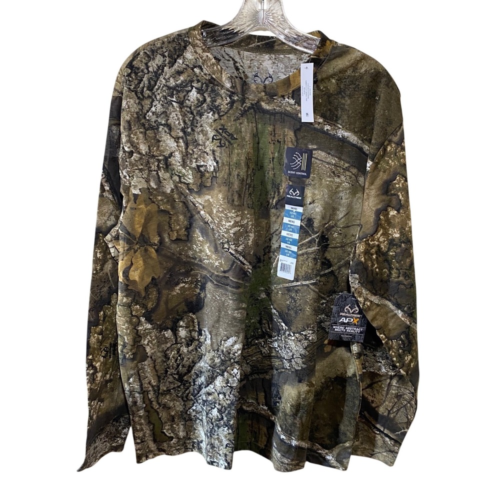 Realtree APX Mens Long Sleeve Camo T-Shirt Scent Control Hunting Top Large NWT